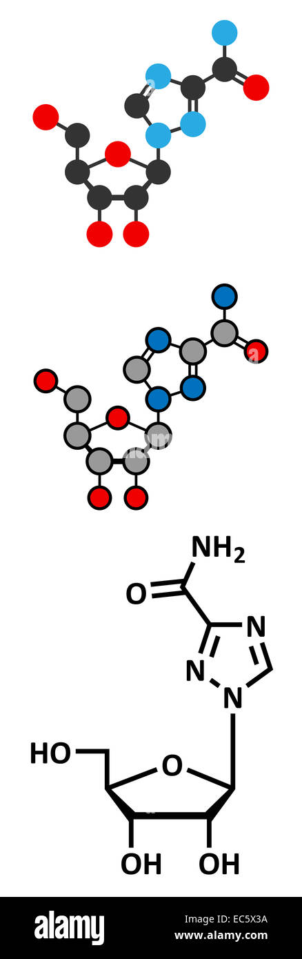 La ribavirina farmaco antivirale molecola. Utilizzato nel trattamento di pazienti affetti da epatite C e di infezioni di origine virale febbri emorragiche. Convenzione Foto Stock