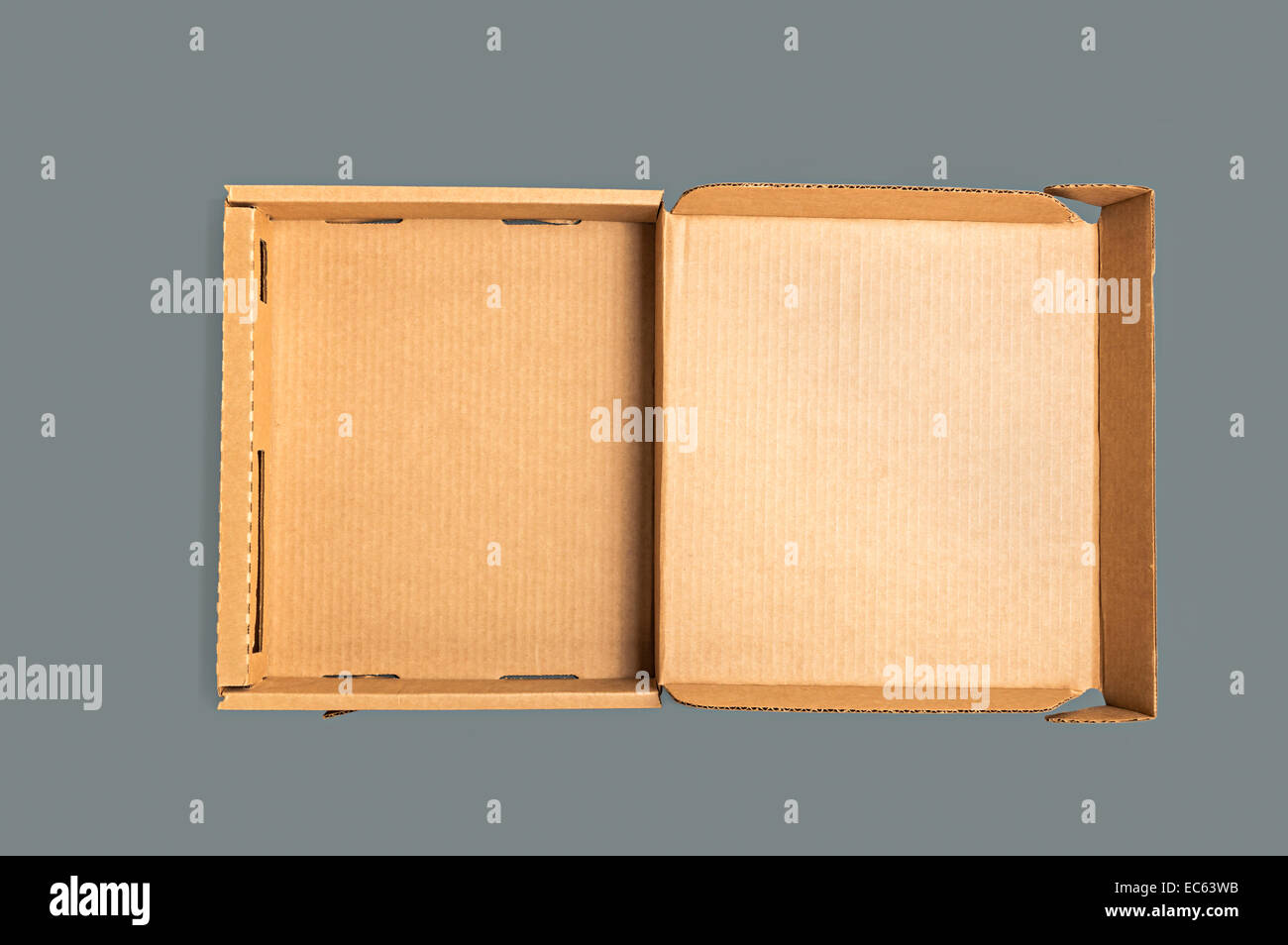 Forma vuota scatola di cartone su sfondo scuro. Foto Stock