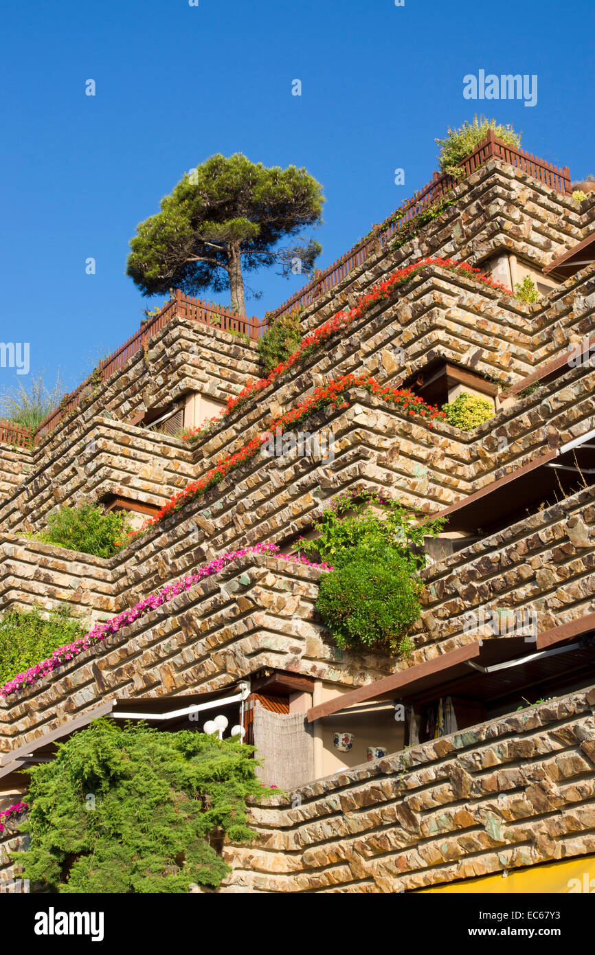 Sistemazione di hotel a Tossa de Mar, Costa Brava, Comarca La Selva, Provincia Girona, in Catalogna, Spagna, Europa Foto Stock