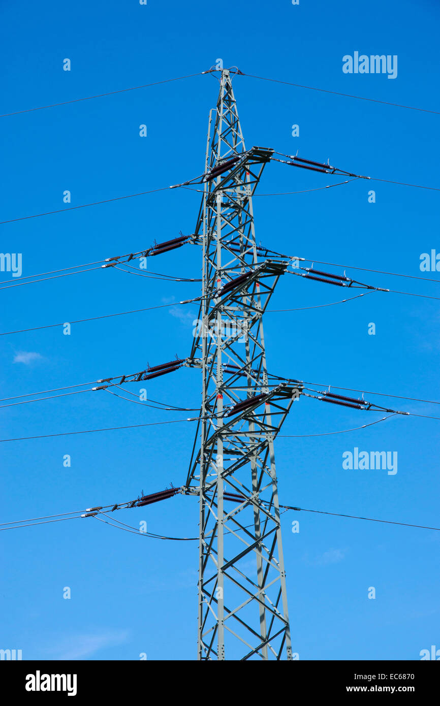 Elettricità pilone vicino Odenthal, Rheinisch Bergischer Kreis, Renania settentrionale-Vestfalia, Germania, Europa Foto Stock