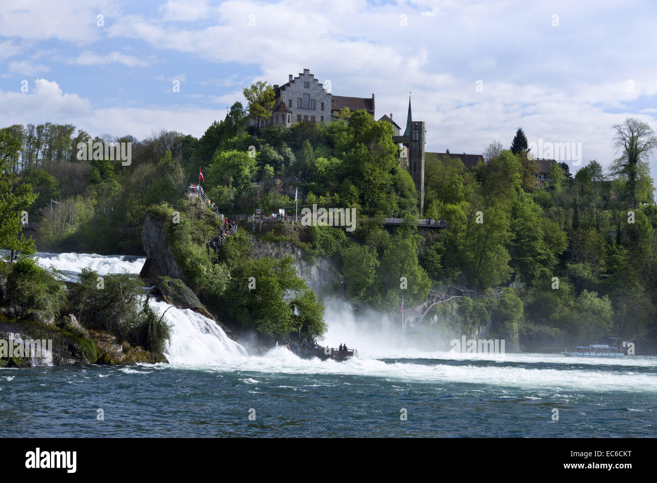 Cascate del Reno e Schloss Laufen Castello, vicino a Sciaffusa, Cantone di Sciaffusa, Svizzera, Europa Foto Stock