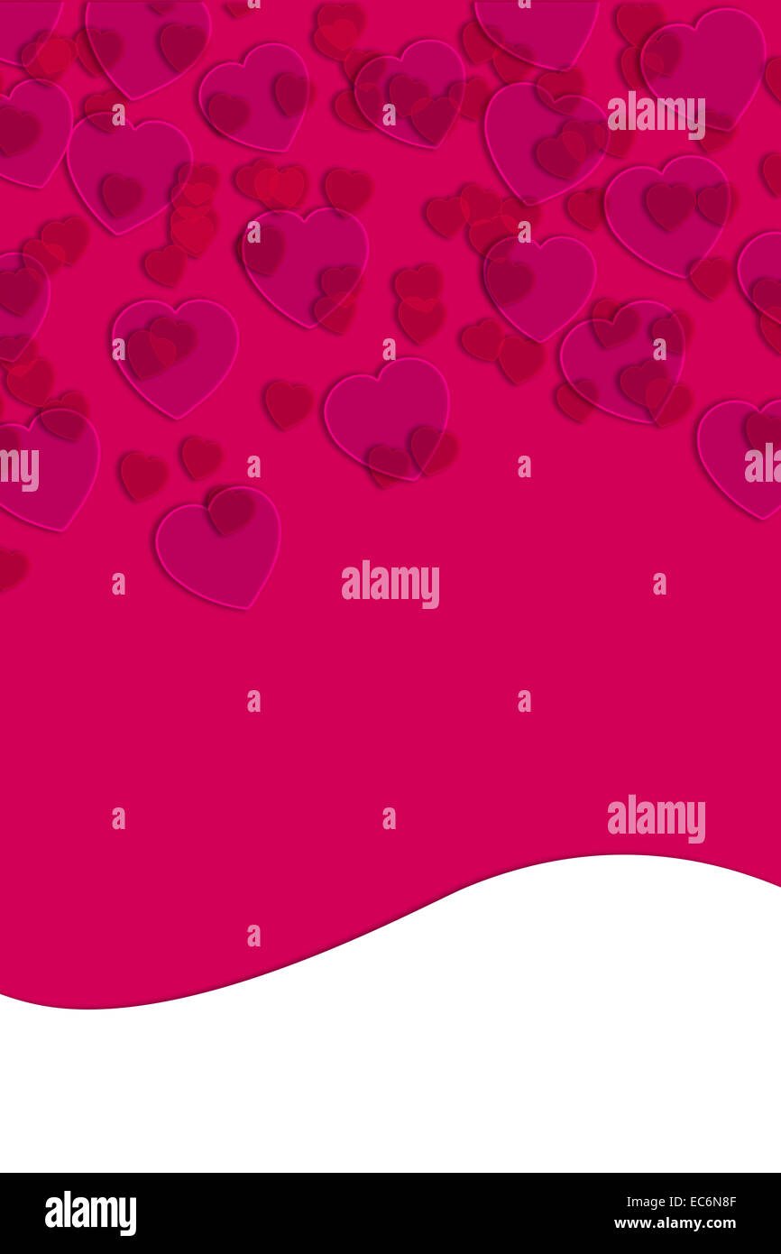 Una rosa e romantico San Valentino sfondo e biglietto di auguri. Una bella illustrazione colorata con il bianco spazio copia e lui Foto Stock