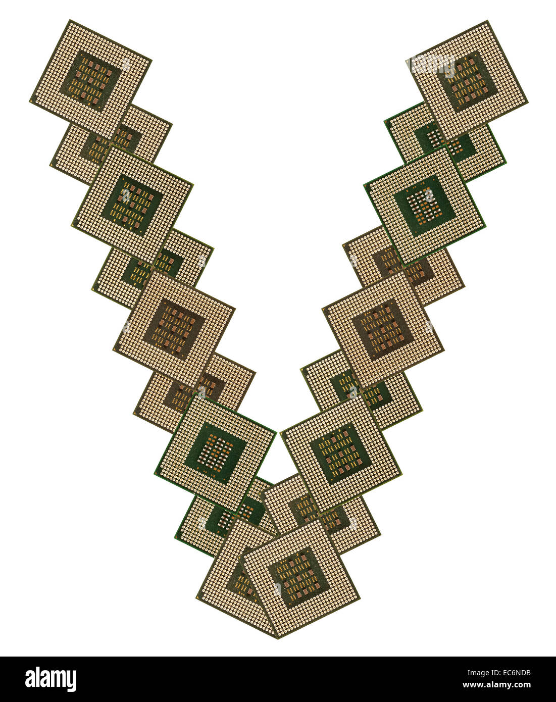 Lettera V fatta di vecchio e sporco e microprocessori Foto Stock