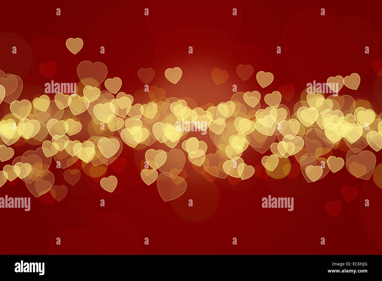 Un bellissimo romantico San Valentino Sfondo e biglietto di auguri. Una illustrazione colorata con bokeh e romantico cuori. Foto Stock