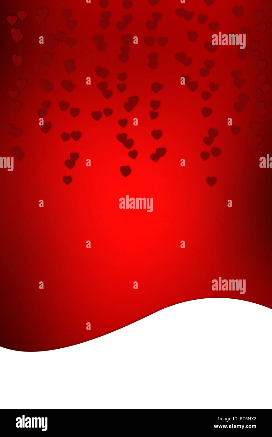 Un rosso e romantico San Valentino sfondo e biglietto di auguri. Una bella illustrazione colorata con copia di spazio e di cuori Foto Stock