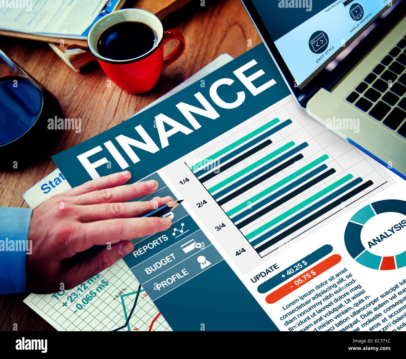 Finanza Gestione aziendale Ufficio di denaro posto del concetto di lavoro Foto Stock