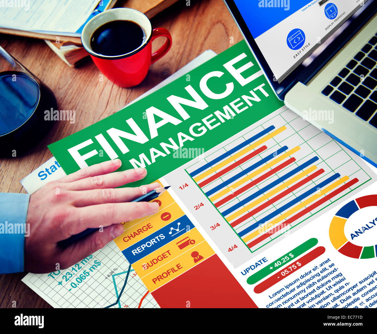 Finanza Gestione aziendale Ufficio di denaro posto del concetto di lavoro Foto Stock