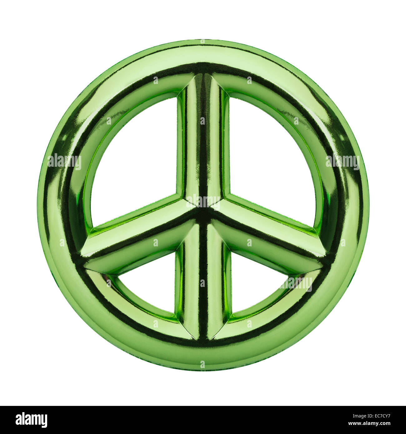 Verde metallizzato simbolo di pace isolato su sfondo bianco. Foto Stock