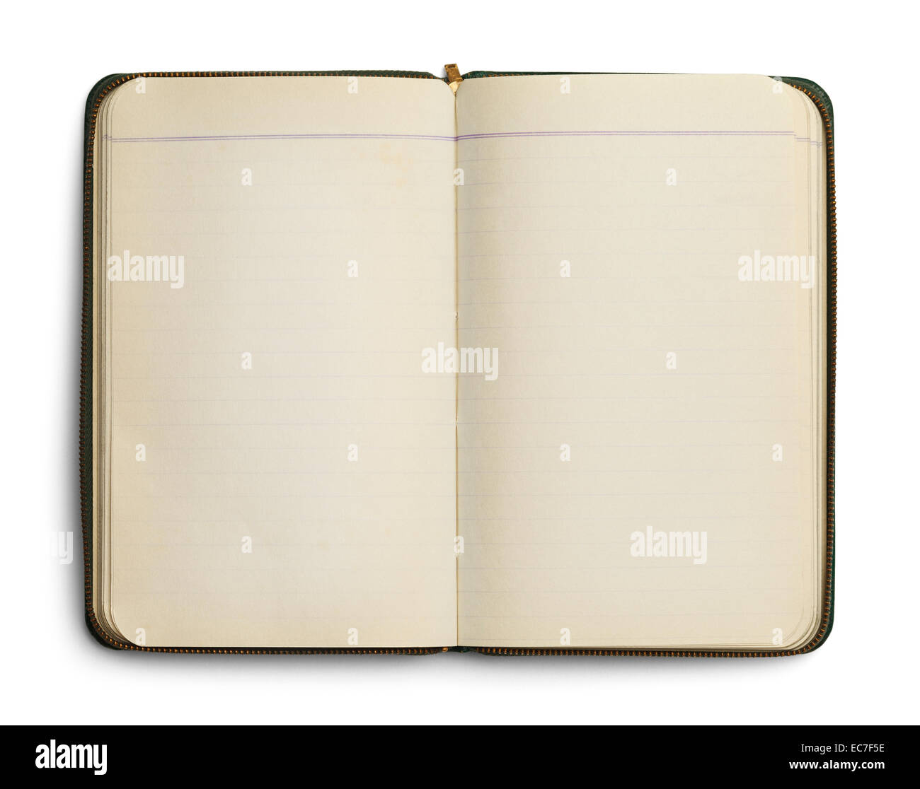 Vuoto Notebook aperto con cerniera lampo isolato su sfondo bianco. Foto Stock