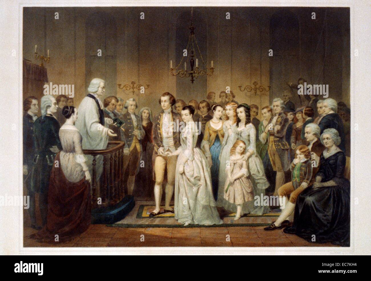 Il matrimonio di George Washington e Martha Custis. Come a Washington è stato il primo Presidente degli Stati Uniti Custis è considerato essere la first lady degli Stati Uniti anche se questa non è stata riconosciuta fino a dopo la sua morte. Durante la sua vita il suo matrimonio a Washington ha dato a lei il titolo di 'Lady Washington". Foto Stock