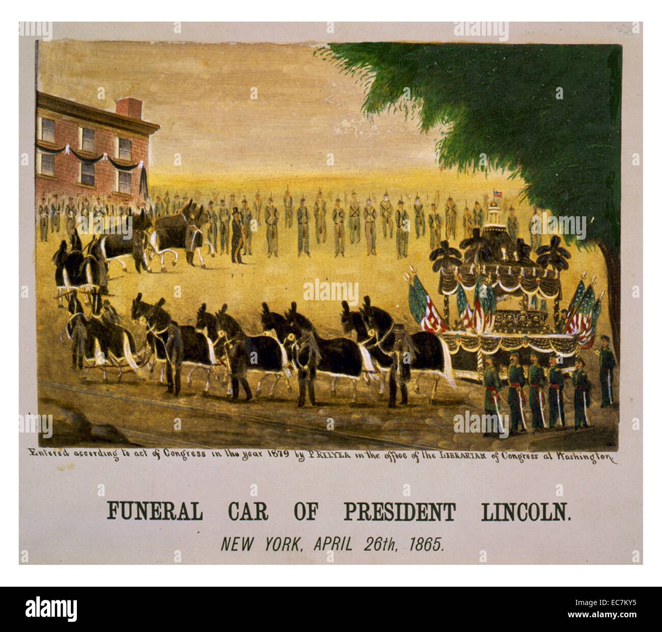 Auto funebre del Presidente Lincoln New York. Il presidente Lincoln è stato assassinato da John documento Wilkes Booth, come egli era seduto a guardare un gioco in Ford's Theatre con sua moglie nel 1865. Foto Stock