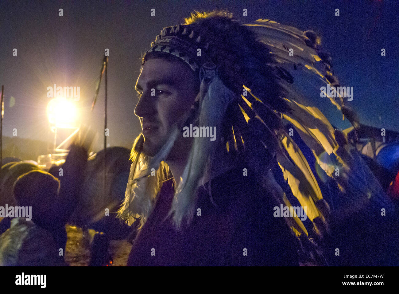 Non sono più ammessi native-American copricapo presso il festival di Glastonbury nel Somerset. Foto Stock