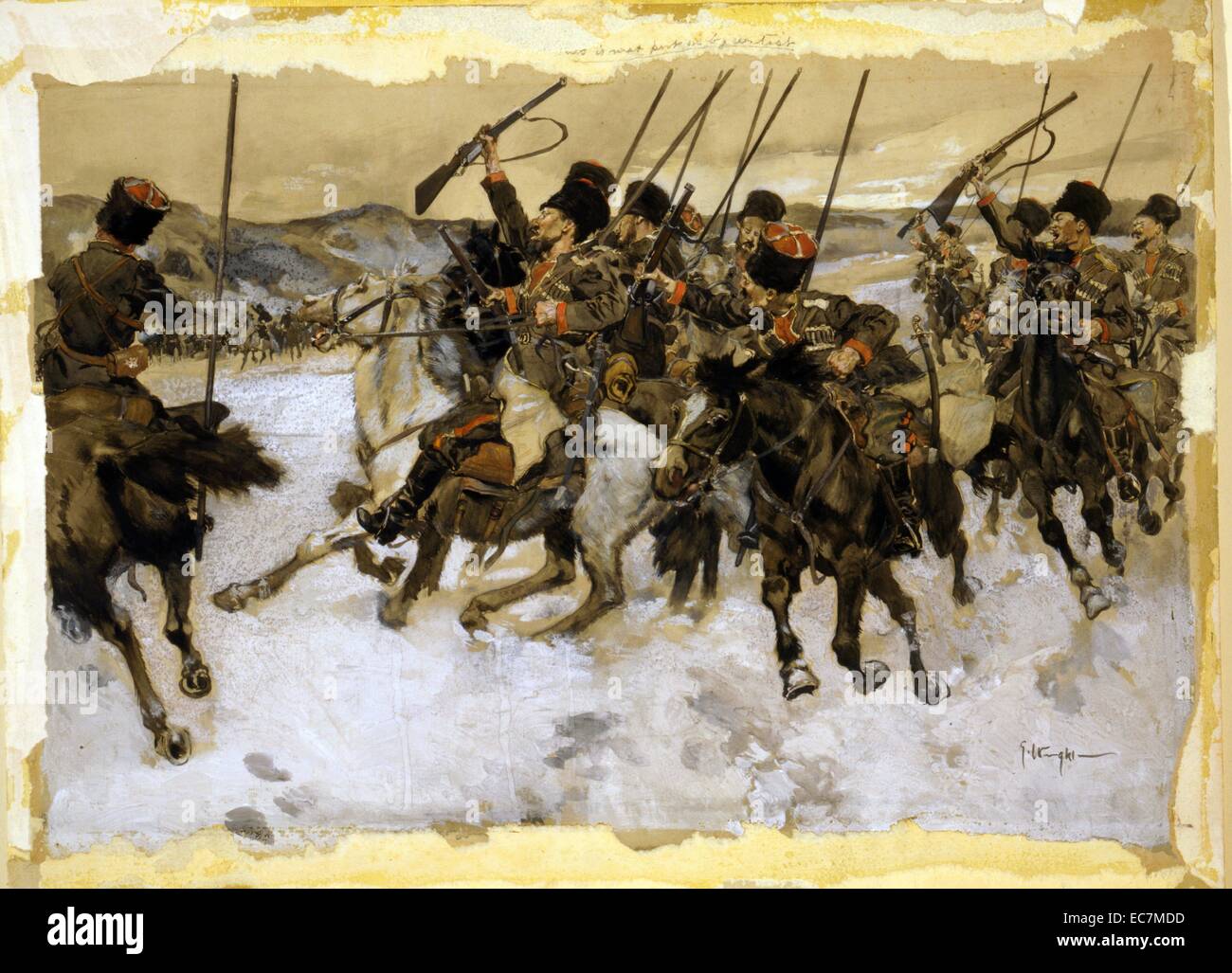 Attaccare un treno di bagagli da George Wright a mano - arte sovietica Foto Stock