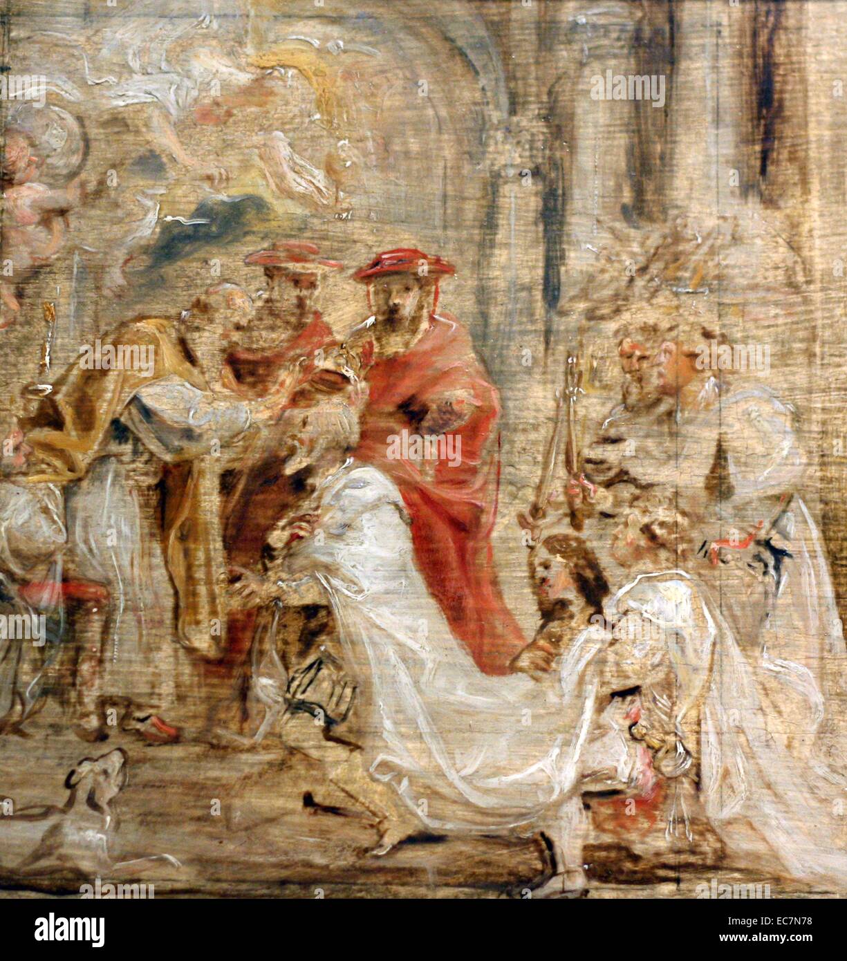 Sir Peter Paul Rubens (1577-1640). L incoronazione di Henri IV. Olio su pannello. Un bozzetto preparatorio di una composizione in una serie di grandi allegorica e dipinti storici celebrano il regno di Enrico IV di Francia, commissionato dalla sua vedova, Maria de' Medici, nel 1627. La Commissione è stata abbandonata quando ella fu esiliato dalla corte francese. Foto Stock
