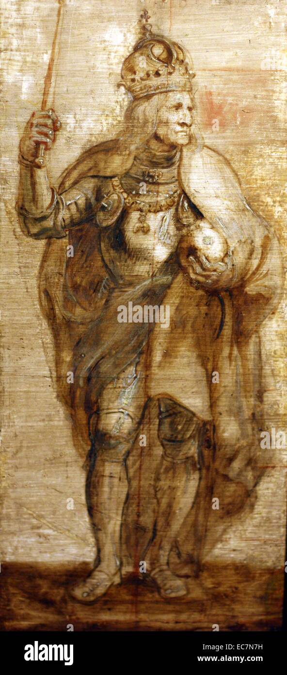 L'imperatore Massimiliano I da Sir Peter Paul Rubens (1577-1640). Nel 1634 Rubens è stato incaricato di progettare una serie di decorazioni di strada per celebrare l'entrata in Anversa di Ferdinando, appena nominato governatore dei Paesi Bassi Spagnoli. Foto Stock
