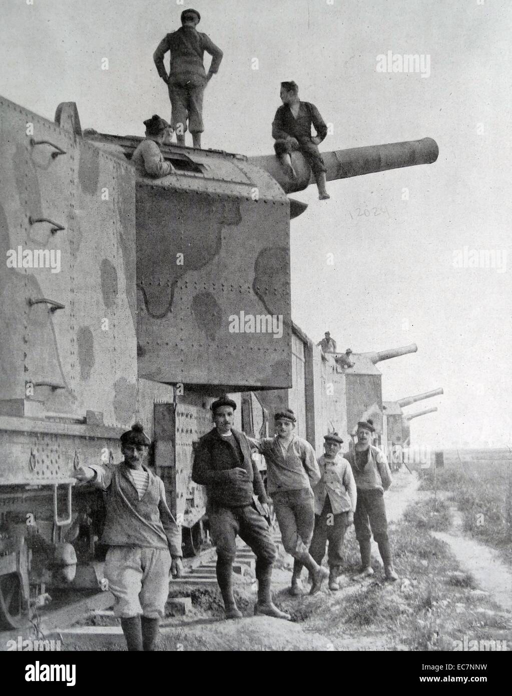 Ferrovie Francesi cannoni montati durante la Prima Guerra Mondiale 1917 Foto Stock