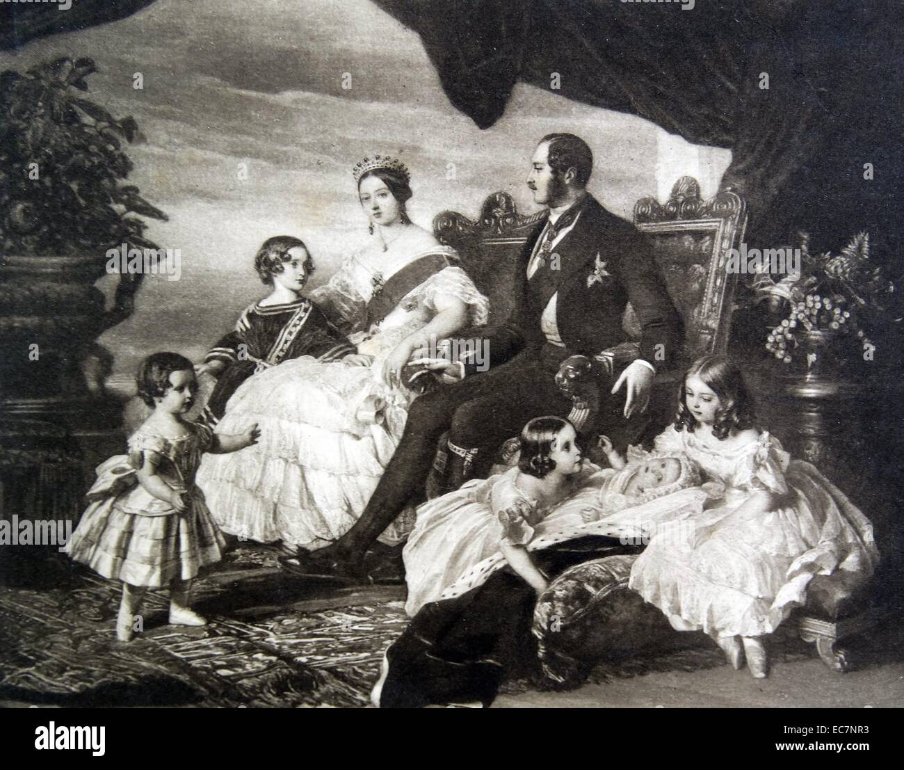 La regina Vittoria e il principe consorte Albert con cinque dei loro figli Foto Stock