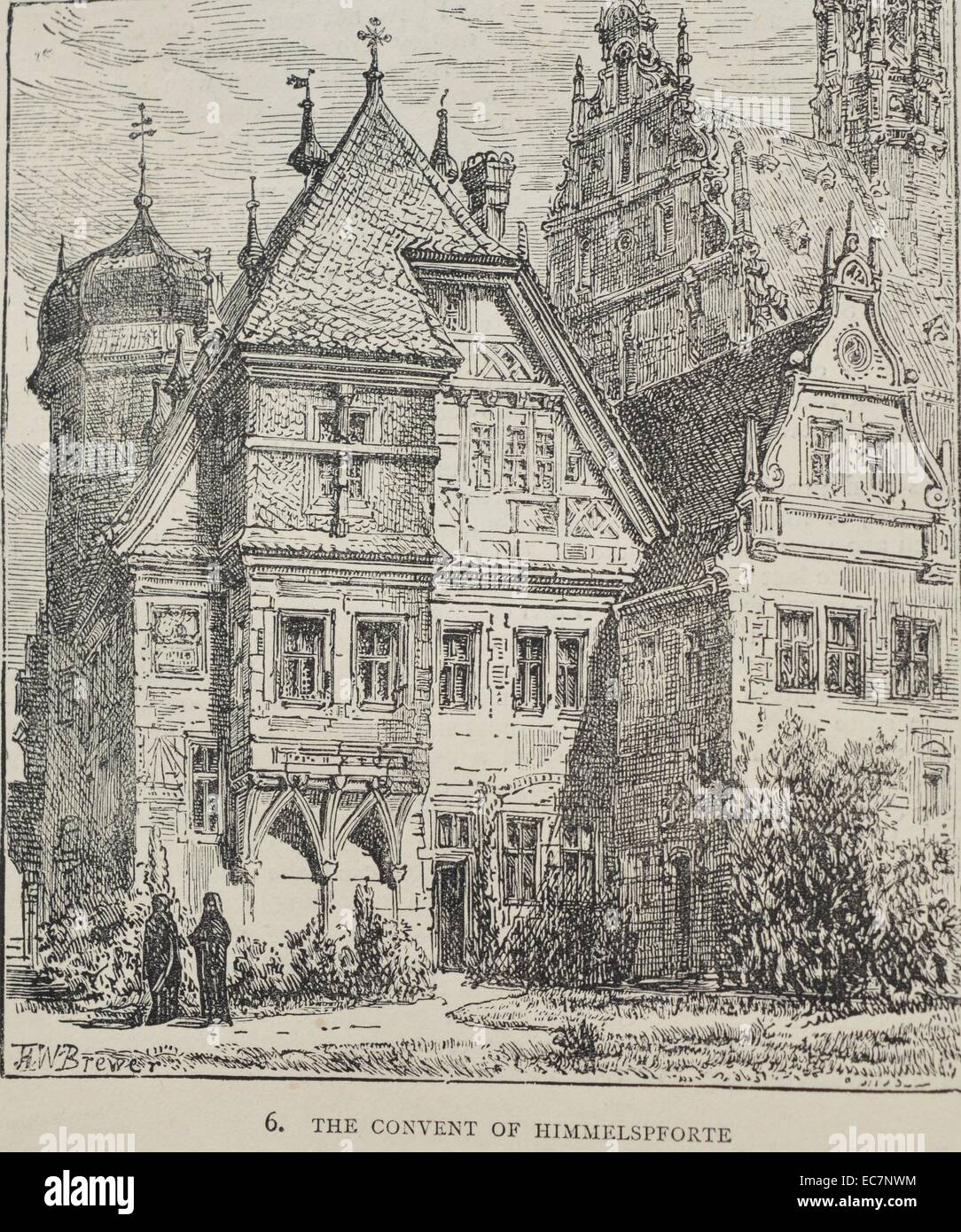 Incisione del convento di Himmerlsforte. Noto anche come Heaven's Gate era un ex priorato di premonstratensi in Grenzach-Wyhlen. Datata 1870 Foto Stock
