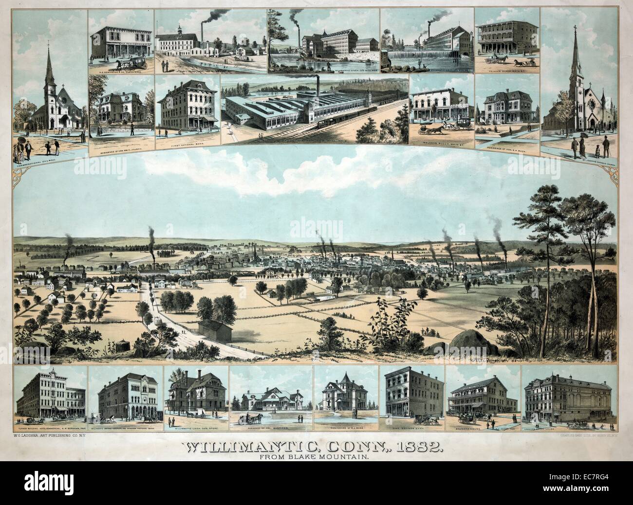Willimantic; Connecticut; 1882 da Blake montagna dalla volontà Porter; 1882. Vista panoramica del Willimantic; Connecticut; vignette di commerciale prominente; religiosi; e gli edifici residenziali lungo bordi superiore e inferiore. Foto Stock