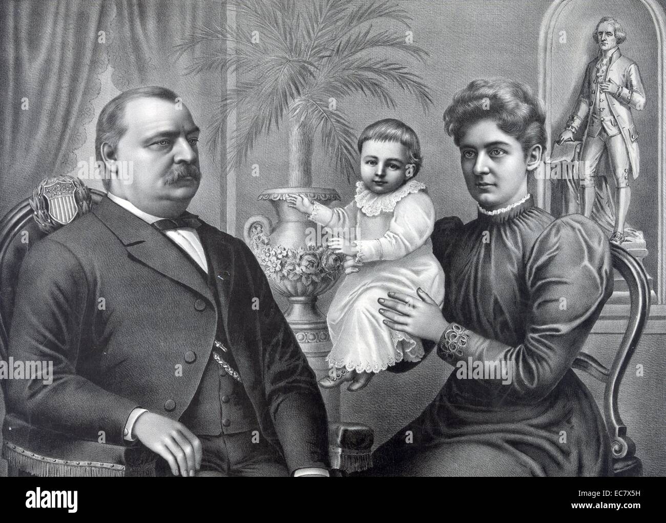 Presidente Grover Cleveland con sua moglie e i suoi due figli. Cleveland è stato il ventiduesimo e il ventiquattresimo Presidente degli Stati Uniti ed è il solo presidente di servire due non-termini consecutivi e per essere contato due volte nella numerazione dei presidenti. Foto Stock