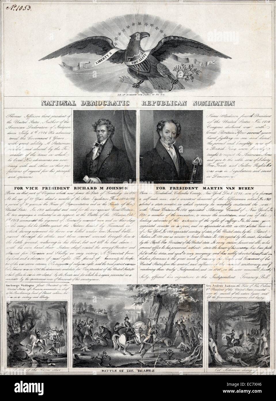 Il materiale della campagna per Van Buren e Johnson Foto Stock