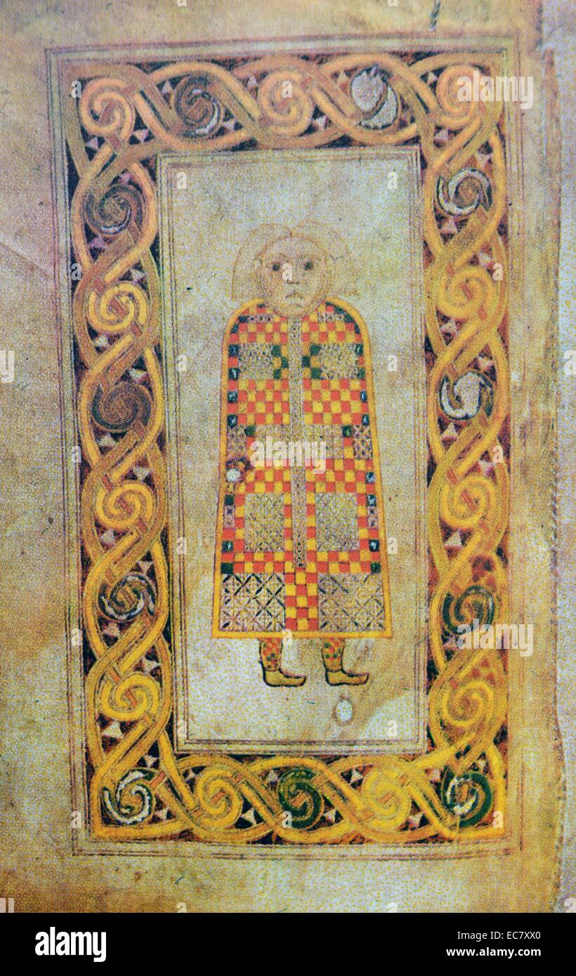 San Matteo, dal libro di Durrow, settimo secolo, manoscritto del Trinity College di Dublino. Foto Stock