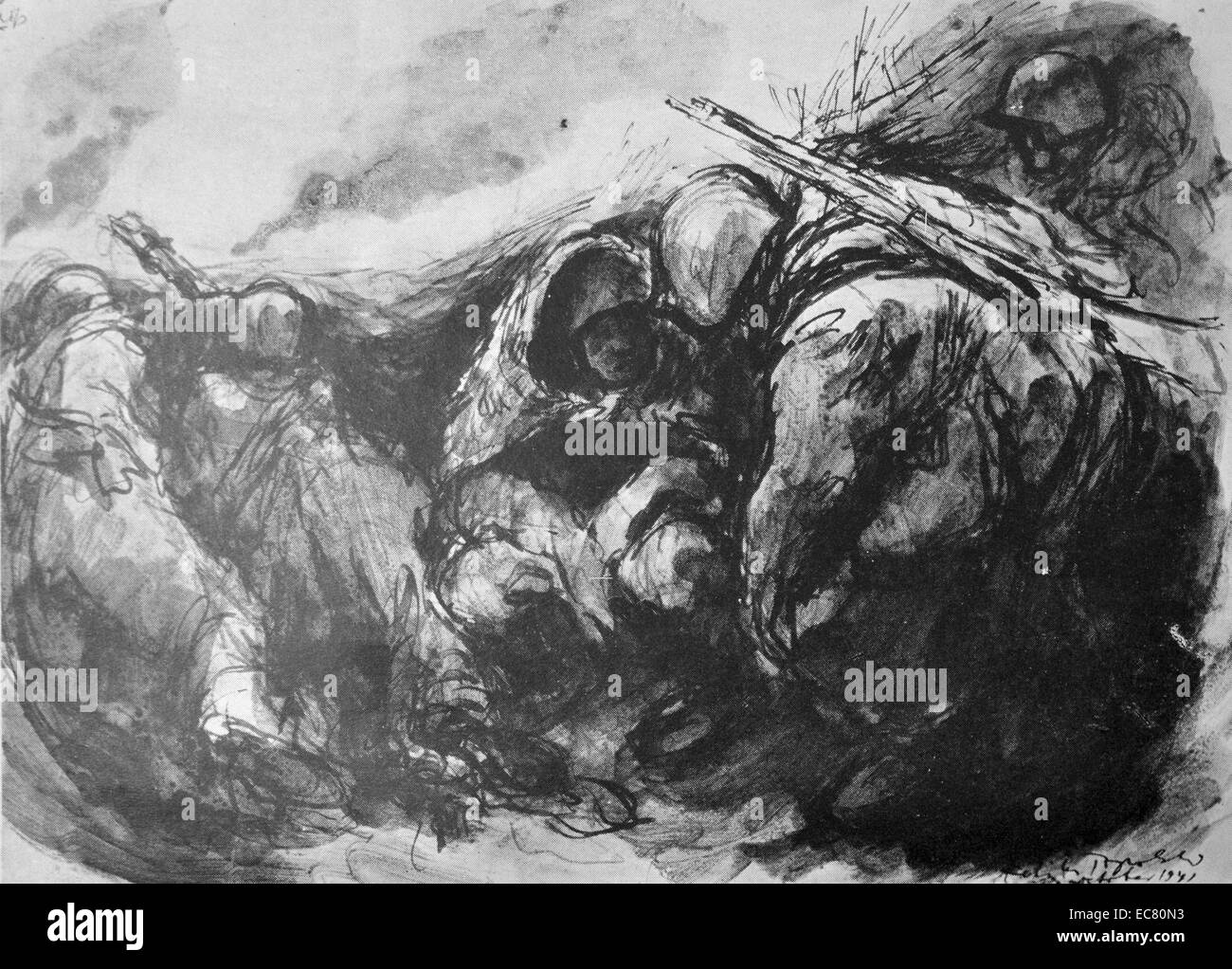 Disegno illustra i soldati russi nel settore Viazma. Creato da Feliks Topolski (1907-1989) un polacco-nato British pittore espressionista e il relatore. Datata 1941 Foto Stock