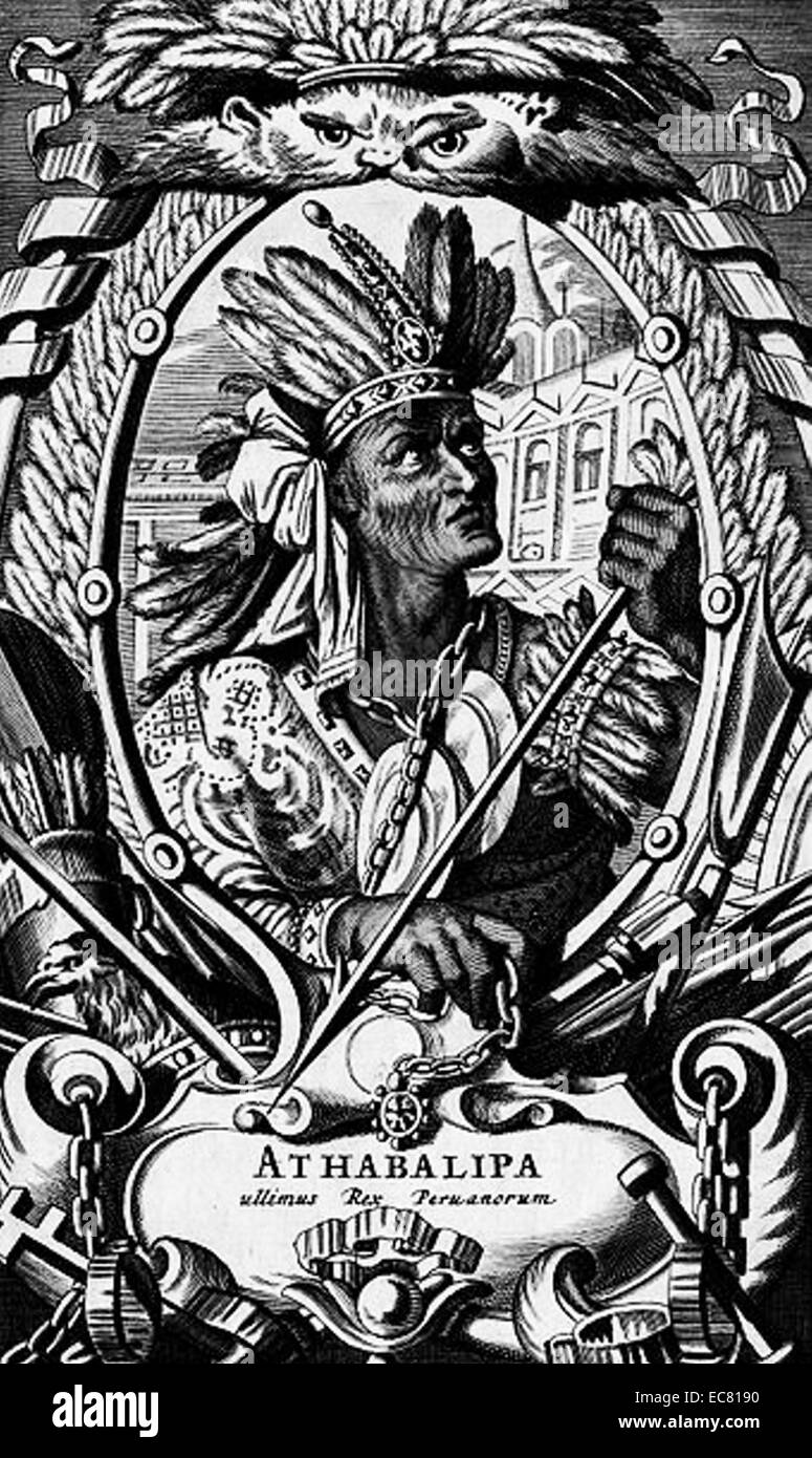 Atahualpa (1497-1533) era l'ultimo Sapa Inca (sovrano imperatore) del Tawantinsuyu (l'impero Inca) prima della conquista spagnola. Durante la conquista spagnola, lo spagnolo Francisco Pizarro Atahualpa catturati e utilizzati a lui per controllare l'impero Inca. Infine, la spagnola Atahualpa eseguita efficacemente, terminando l'impero Foto Stock