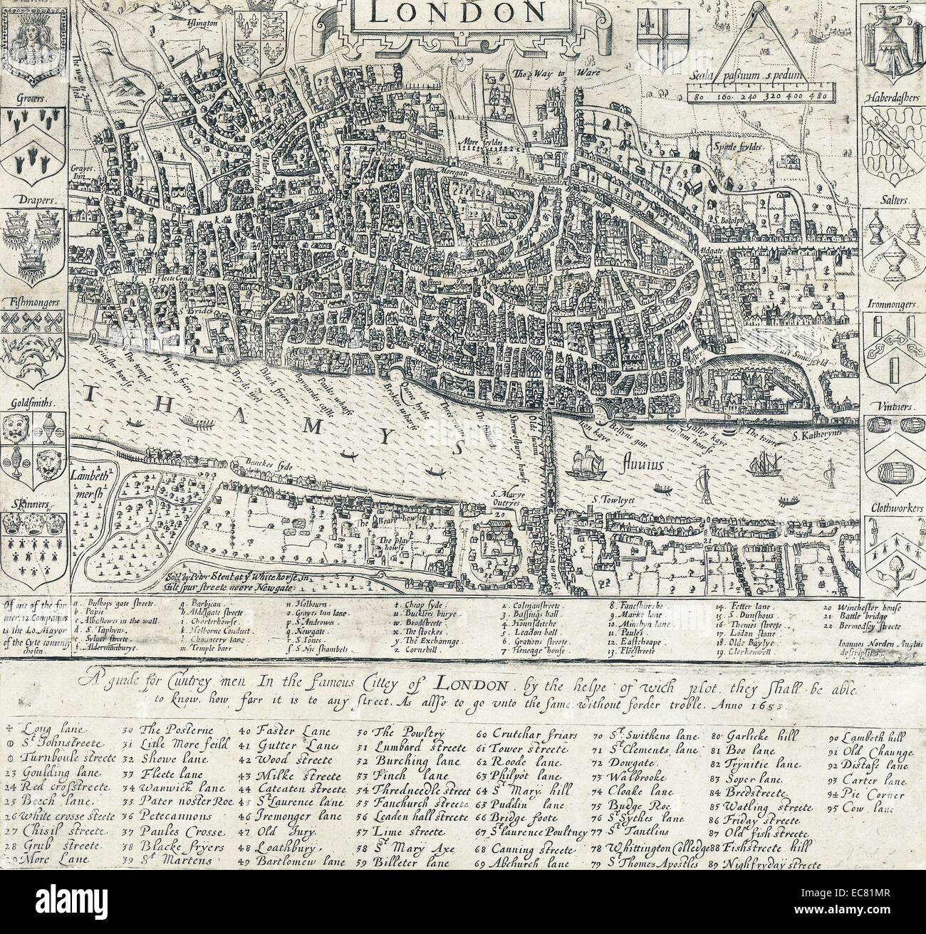 Xvi secolo Mappa di Londra da John Norden (1548-1625) inglese cartografo, chorographer e antiquario. Datata 1593 Foto Stock