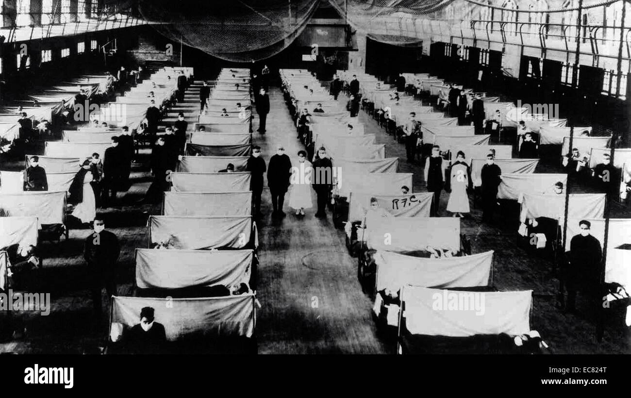 Immagine mostra i depositi che sono stati convertiti per mantenere le persone infette in quarantena. I pazienti sono affetti dal 1918 pandemia influenzale, un totale di 50-100 milioni di persone sono state uccise. Datata 1918 Foto Stock