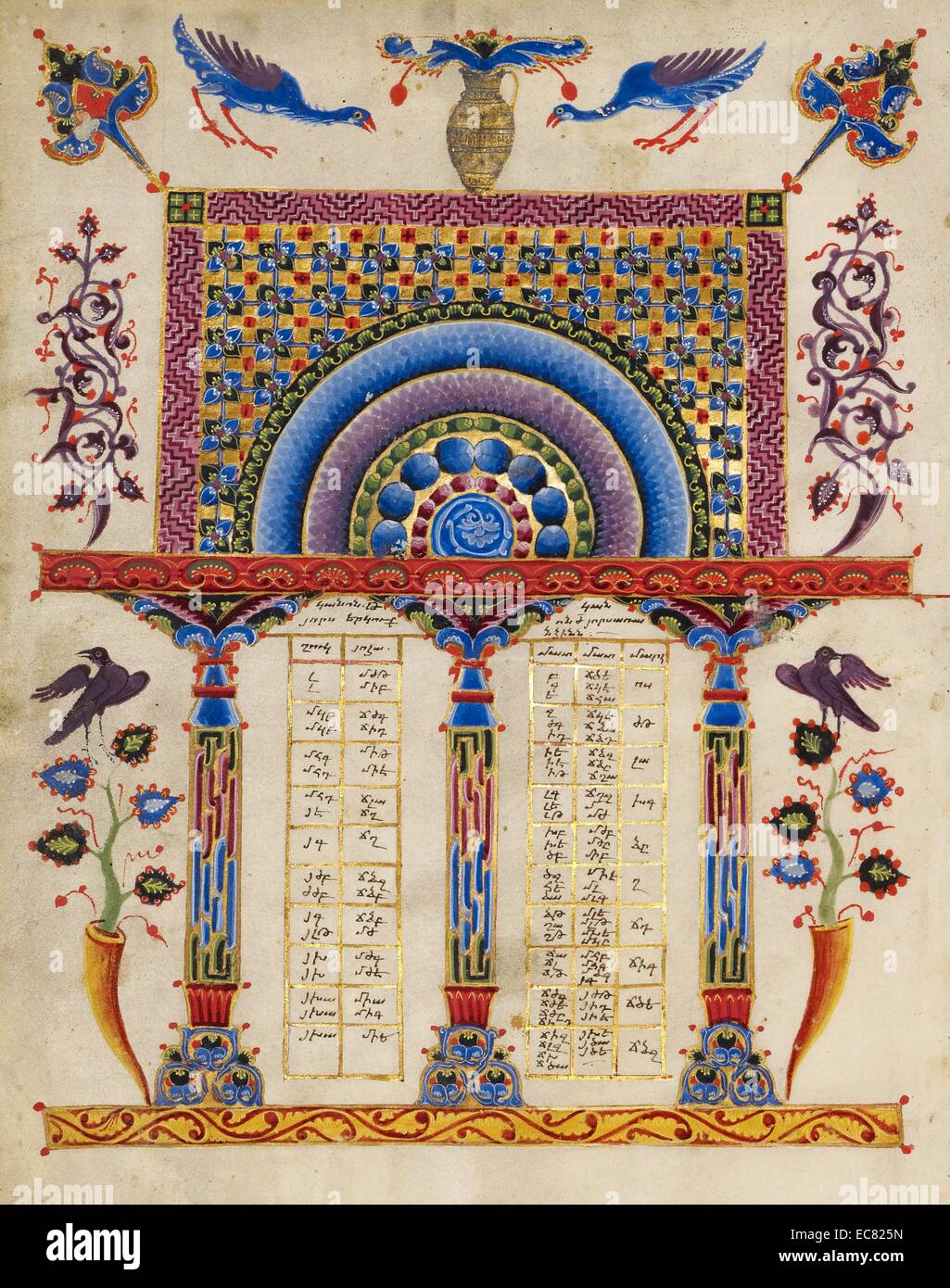 Canon tabella pagina da Toros Roslin (1210-1270) manoscritto armeno illuminatore nell'Alto Medioevo. Datata xiii secolo Foto Stock