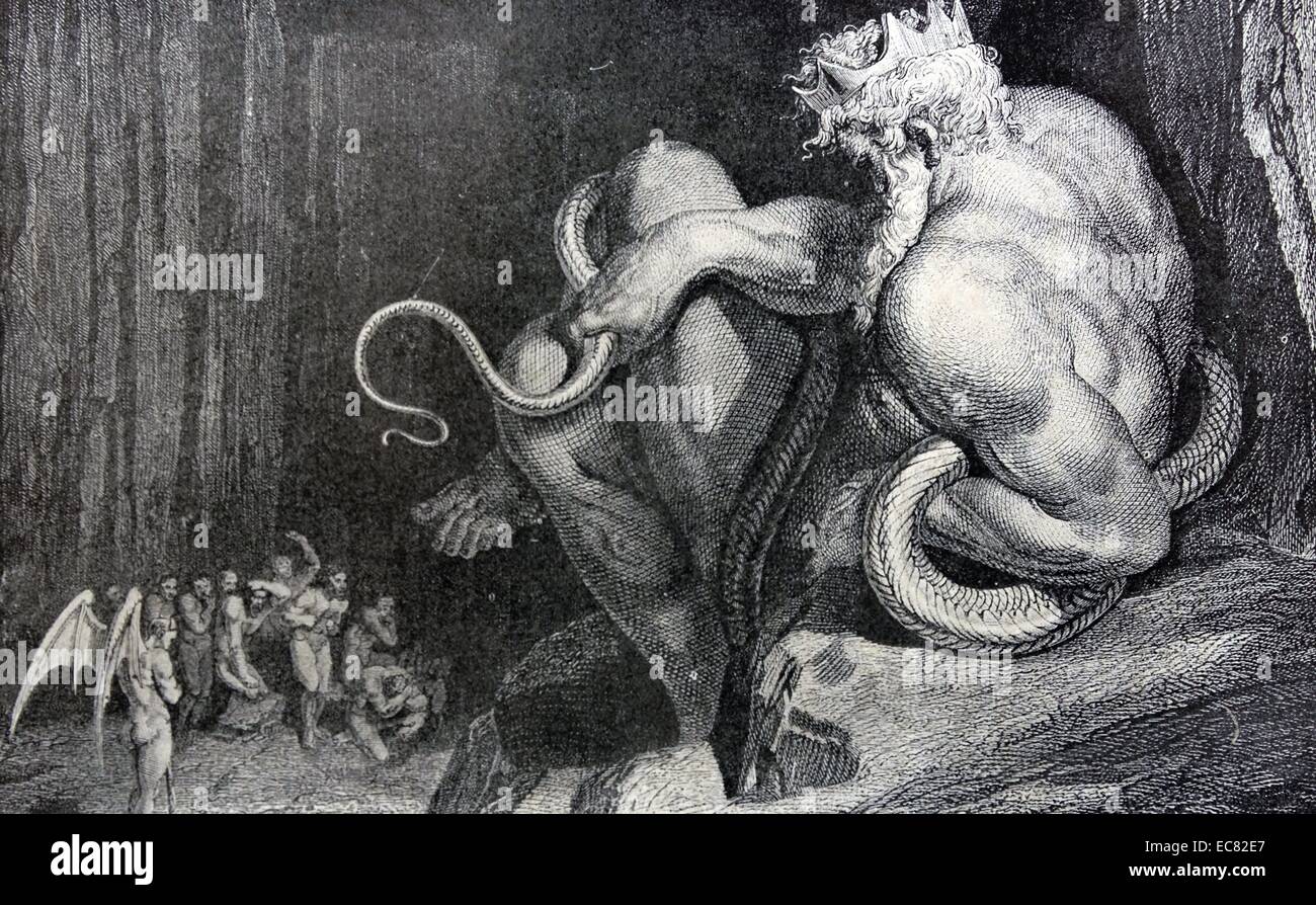 Incisione di 'Ci Minos sta' da Gustave Doré (1832-1883) artista francese, printmaker, illustratore e scultore. Datata 1862 Foto Stock