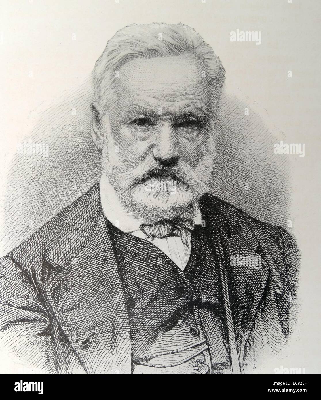 Incisione di Victor Hugo (1802-1885) poeta francese, scrittore e drammaturgo di movimento romantico. Datata 1869 Foto Stock