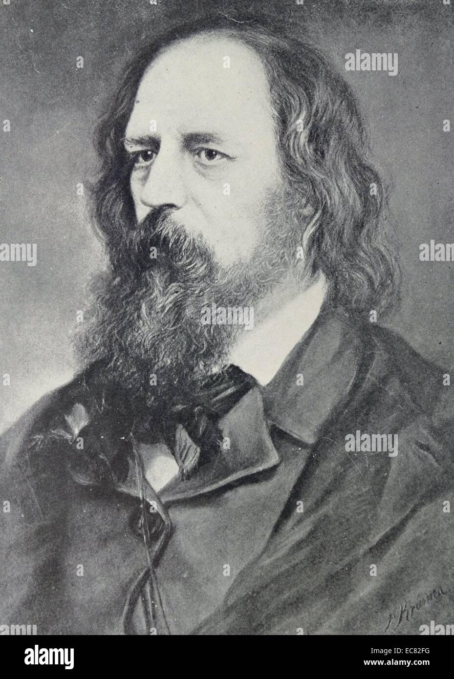Ritratto di Alfred Tennyson (1809-1892) poeta laureato di Gran Bretagna e Irlanda durante gran parte della regina Victoria del Regno e rimane uno dei più famosi poeti inglesi. Datata 1862 Foto Stock