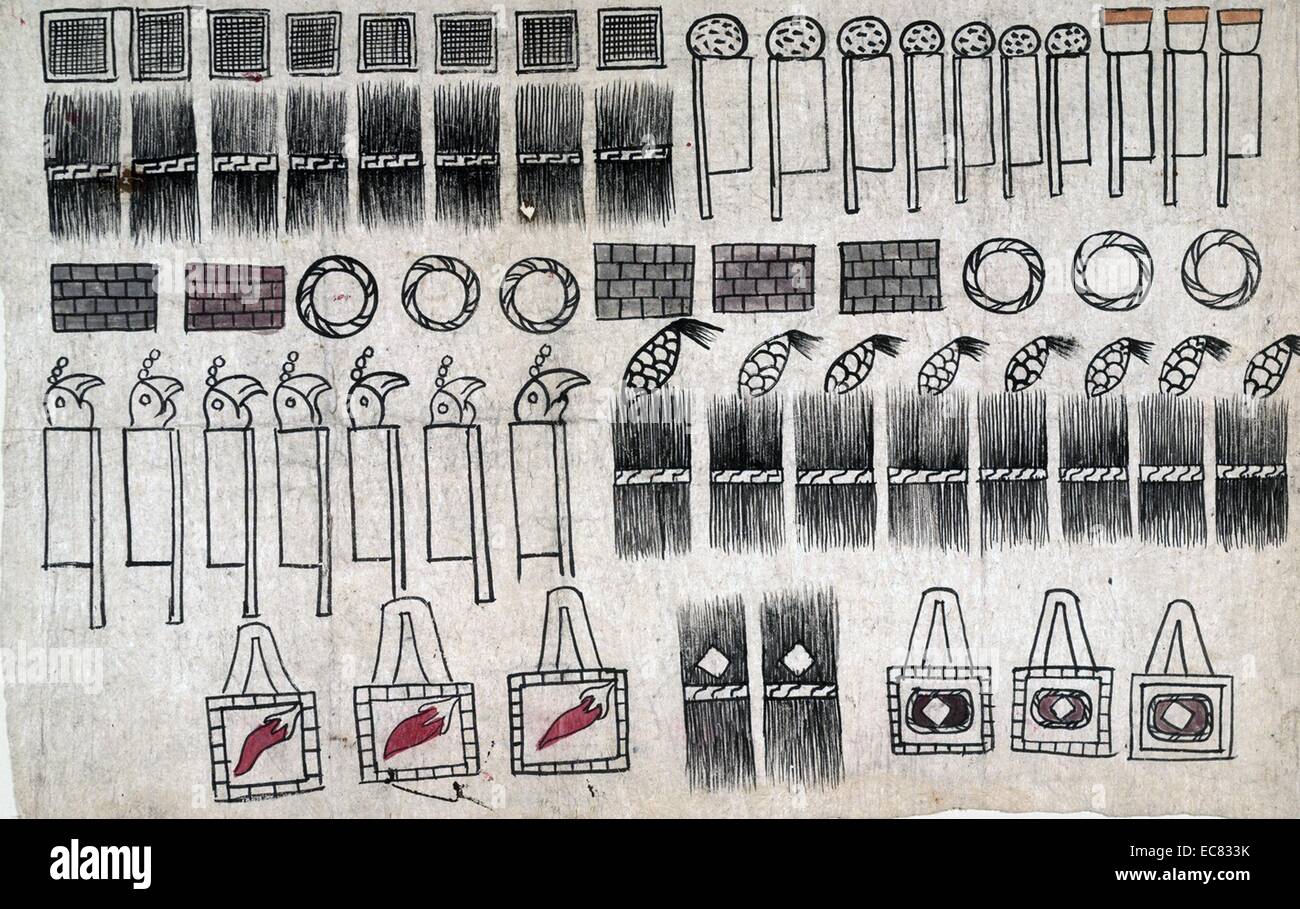 Il Codex Huexotzinco. era coloniale Nahua manoscritto pittorica, noti collettivamente come codices azteca. Esso fa parte della testimonianza in una causa legale contro i membri del primo Audiencia (alta corte) in Messico, in particolare il suo presidente, Nuño de Guzmán, dieci anni dopo la conquista spagnola nel 1521. Foto Stock