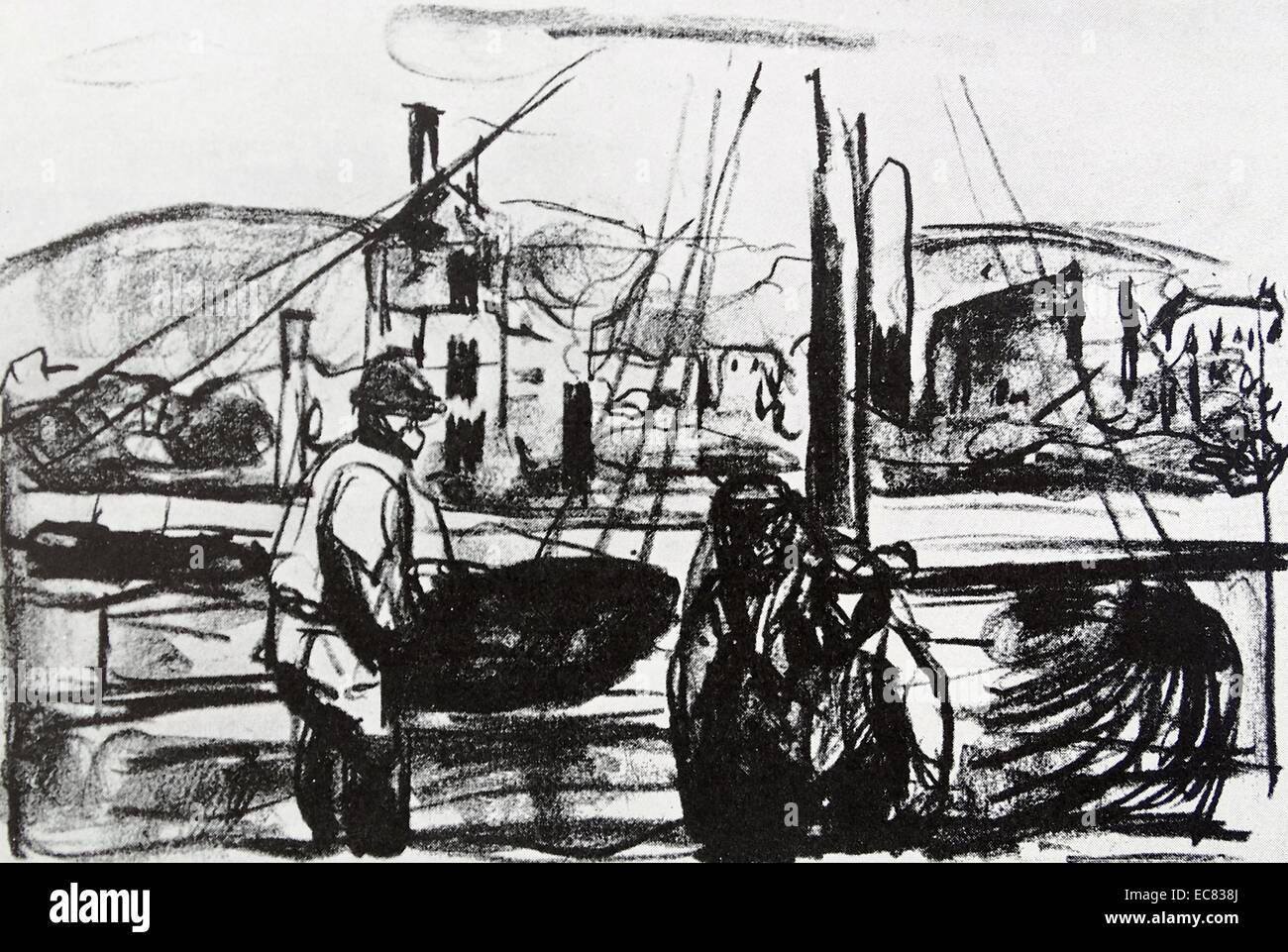 Lavoro dal titolo dopo il fuoco a Bergen (II) dall'artista norvegese Edvard Munch (1863-1944). Questo lavoro è stato prodotto nel 1916. Foto Stock
