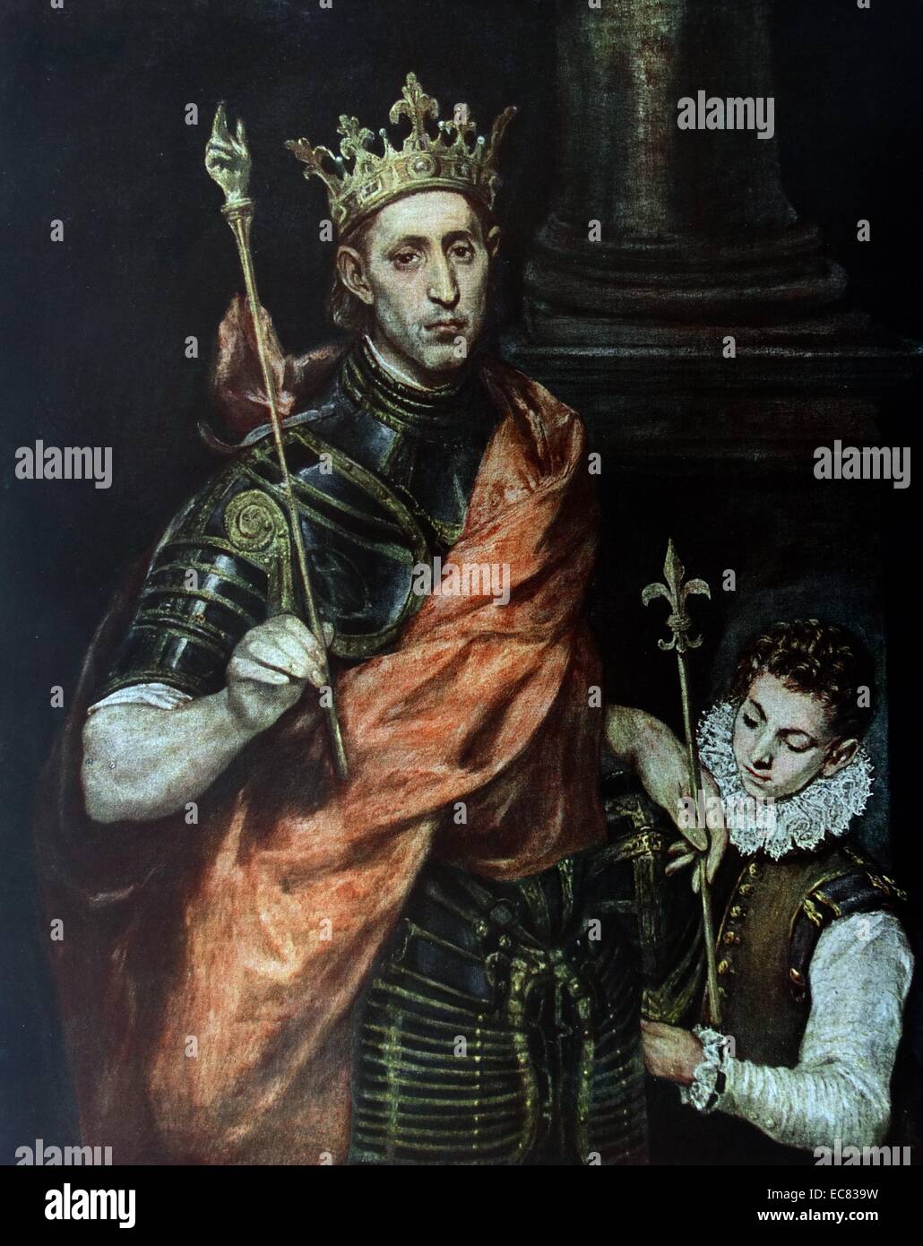 San Luigi Re di Francia con una pagina di El Greco c.1590 Foto Stock