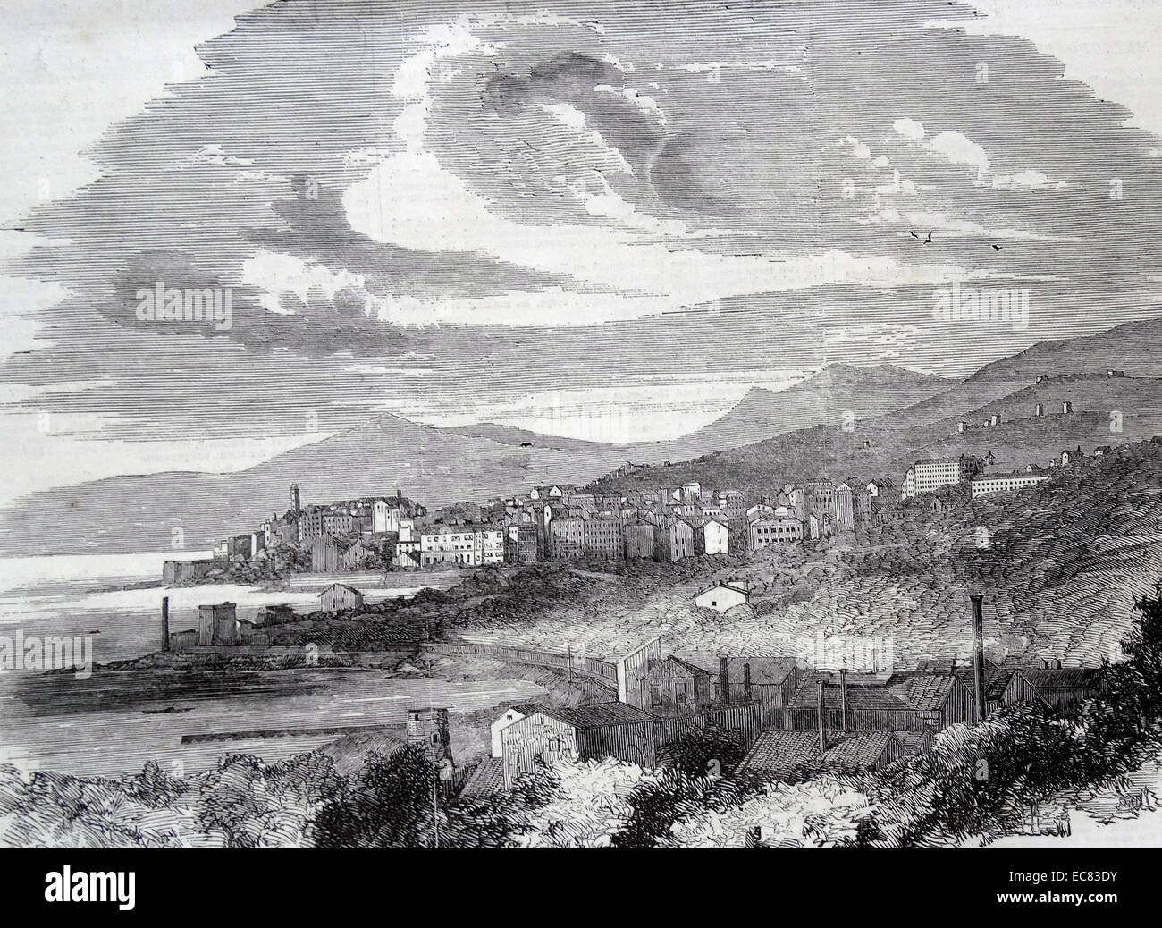 Napoleone in visita in Corsica: Vista di Bastia. Foto Stock