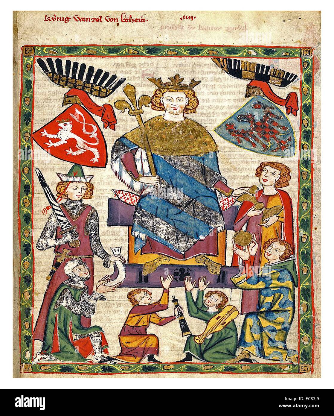 Il Codex Manesse, Manesse Codex, o grosse Heidelberger Liederhandschrift. È (libro dei Canti medievali), fonte completa di medio alto tedesco Minnesang poesia, scritto ed illustrato tra ca. 1304 Foto Stock