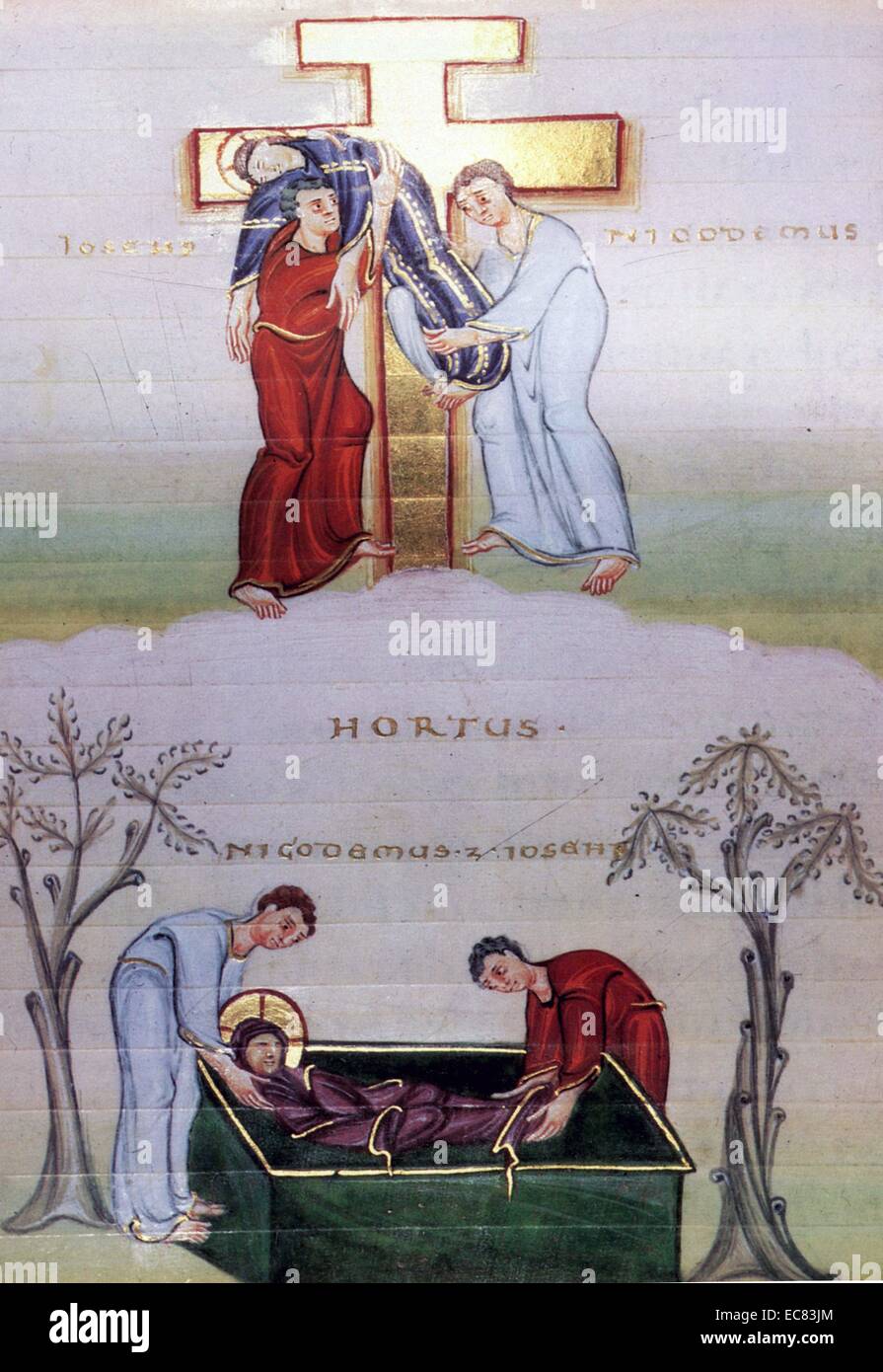 Codex Egberti folio. 85v. Egbert (ca. 950 - 9 Dicembre 993) era arcivescovo di Treviri dal 977, era il destinatario del manoscritto illuminato Codex Egberti, illustrante una prima forma di stile romanico Foto Stock