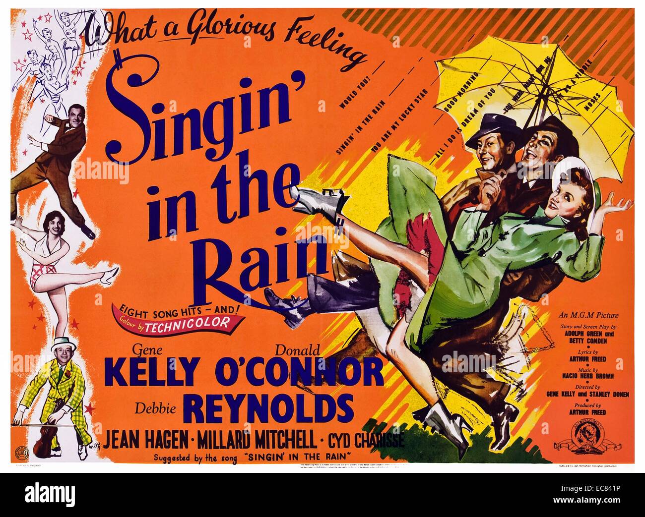 Film Poster per Singin' sotto la pioggia. Staring Gene Kelly, Donald O'Connor e Debbie Reynolds. Datata 1952 Foto Stock