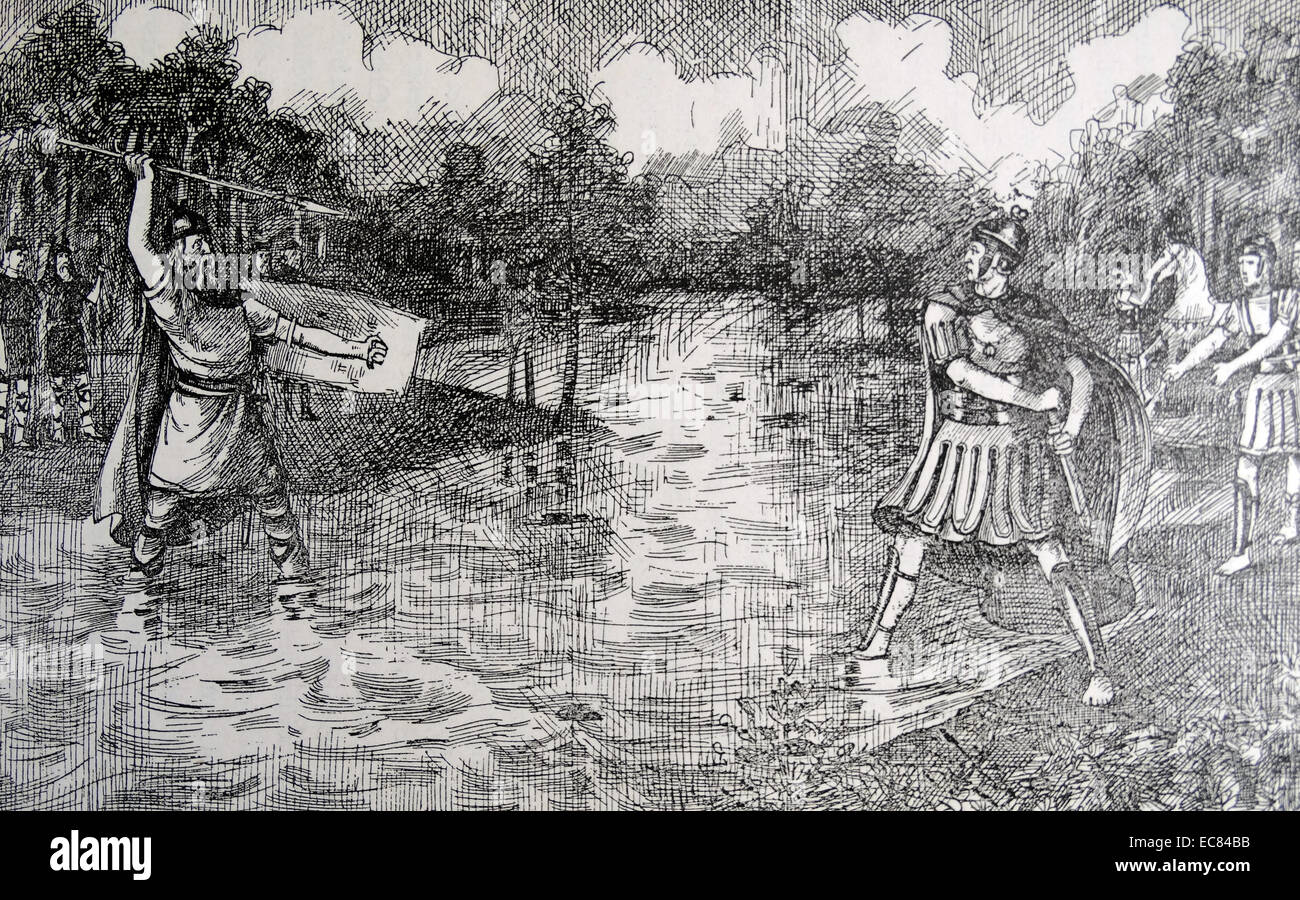 Herman (Arminius); Un capotribù conduce una coalizione di tribù germaniche alla vittoria in 9 ad oltre un esercito romano nella battaglia della foresta di Teutoburgo Foto Stock