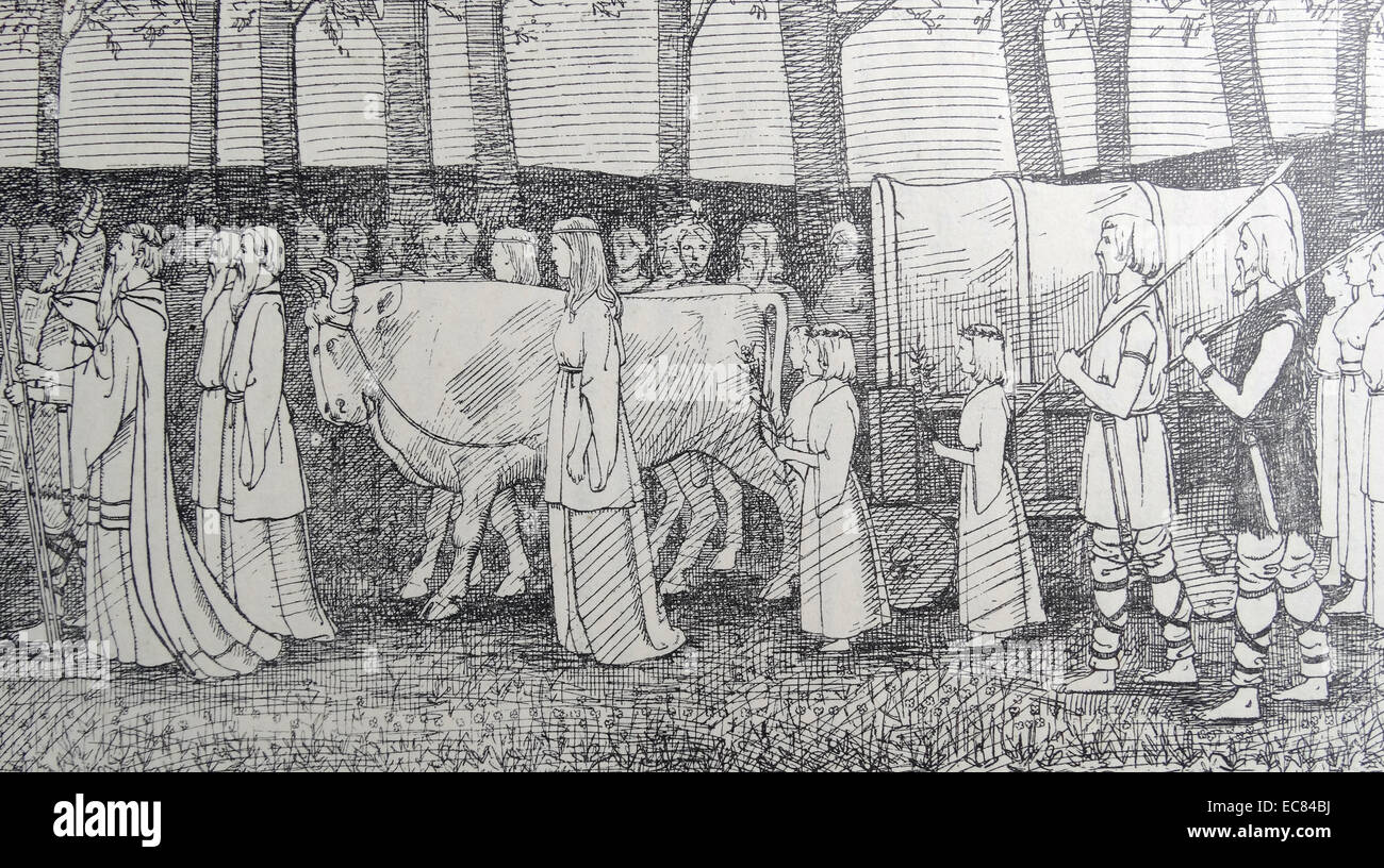Antiche tribù germaniche processione con carro rituale circa del IV secolo d.c. Foto Stock