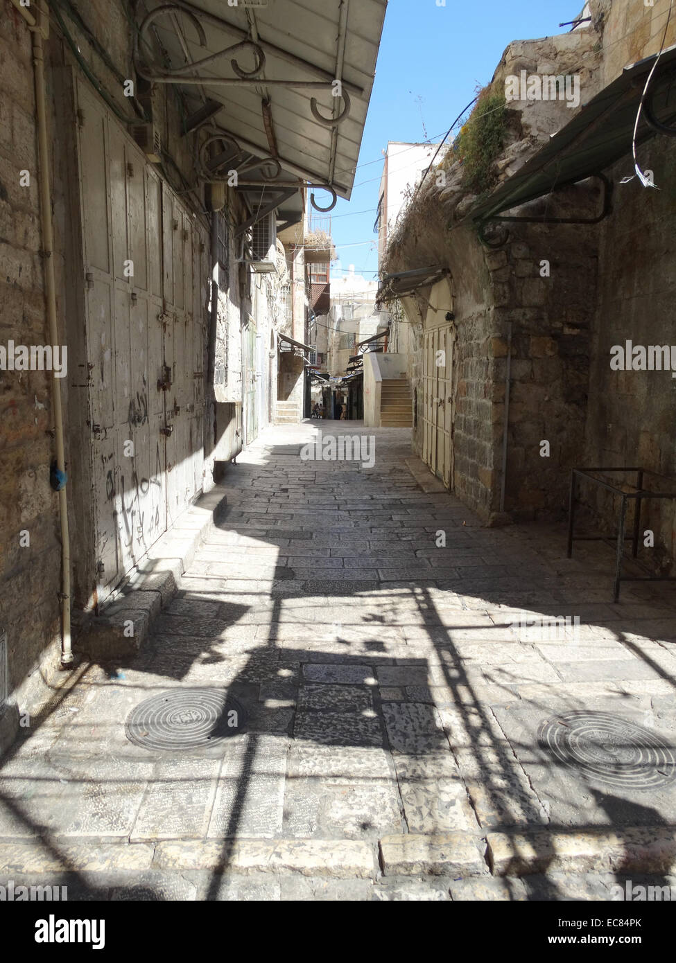 Pavimentazione romana pietre nel mercato arabo; Gerusalemme; risalente al IV secolo D.C. in Gerusalemme Est nel mercato arabo; Israele. Foto Stock