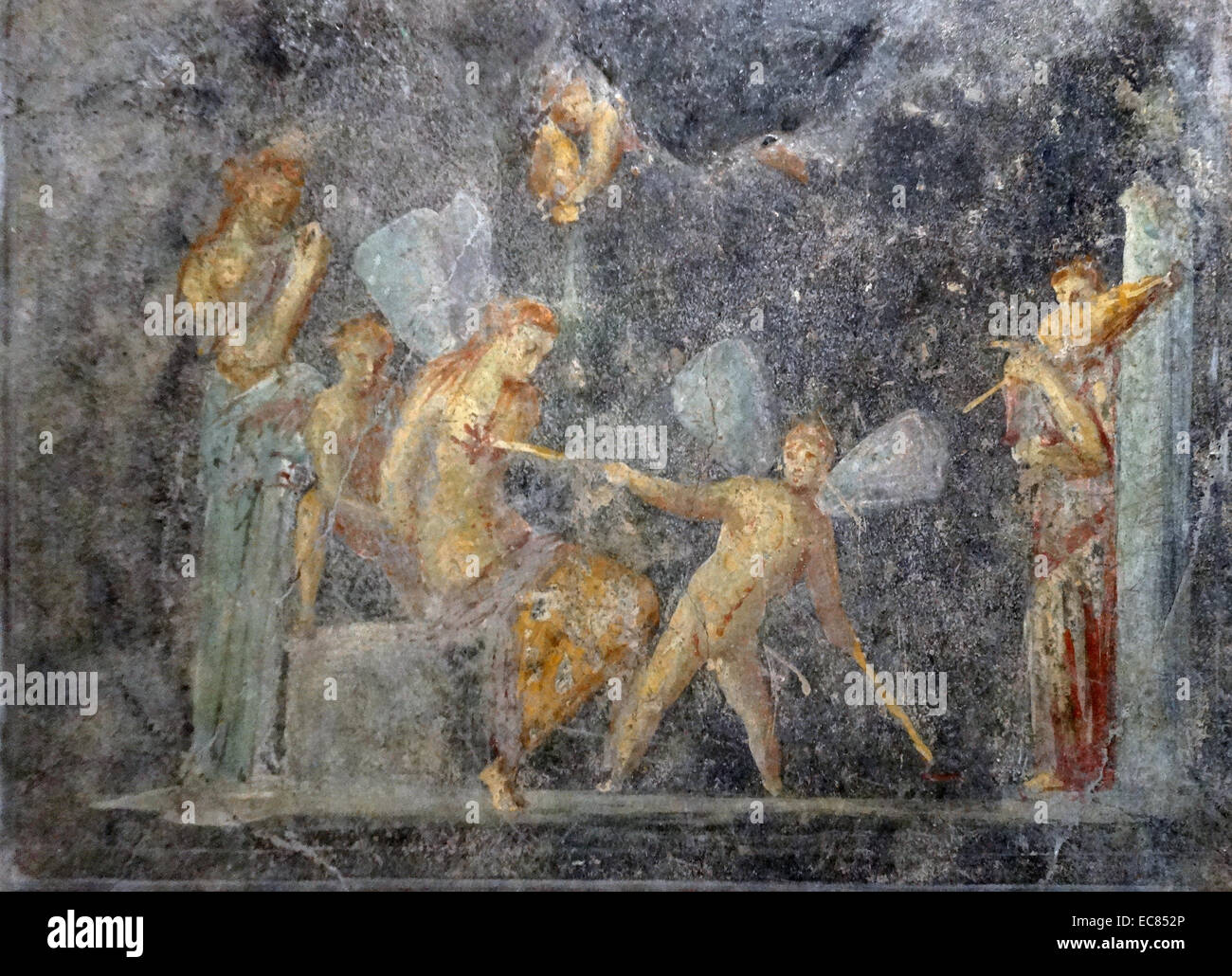 Affresco romano che mostra la psiche con tre amorini; da una casa a Pompei; Italia; 30 A.C. - 30 D.C. Foto Stock