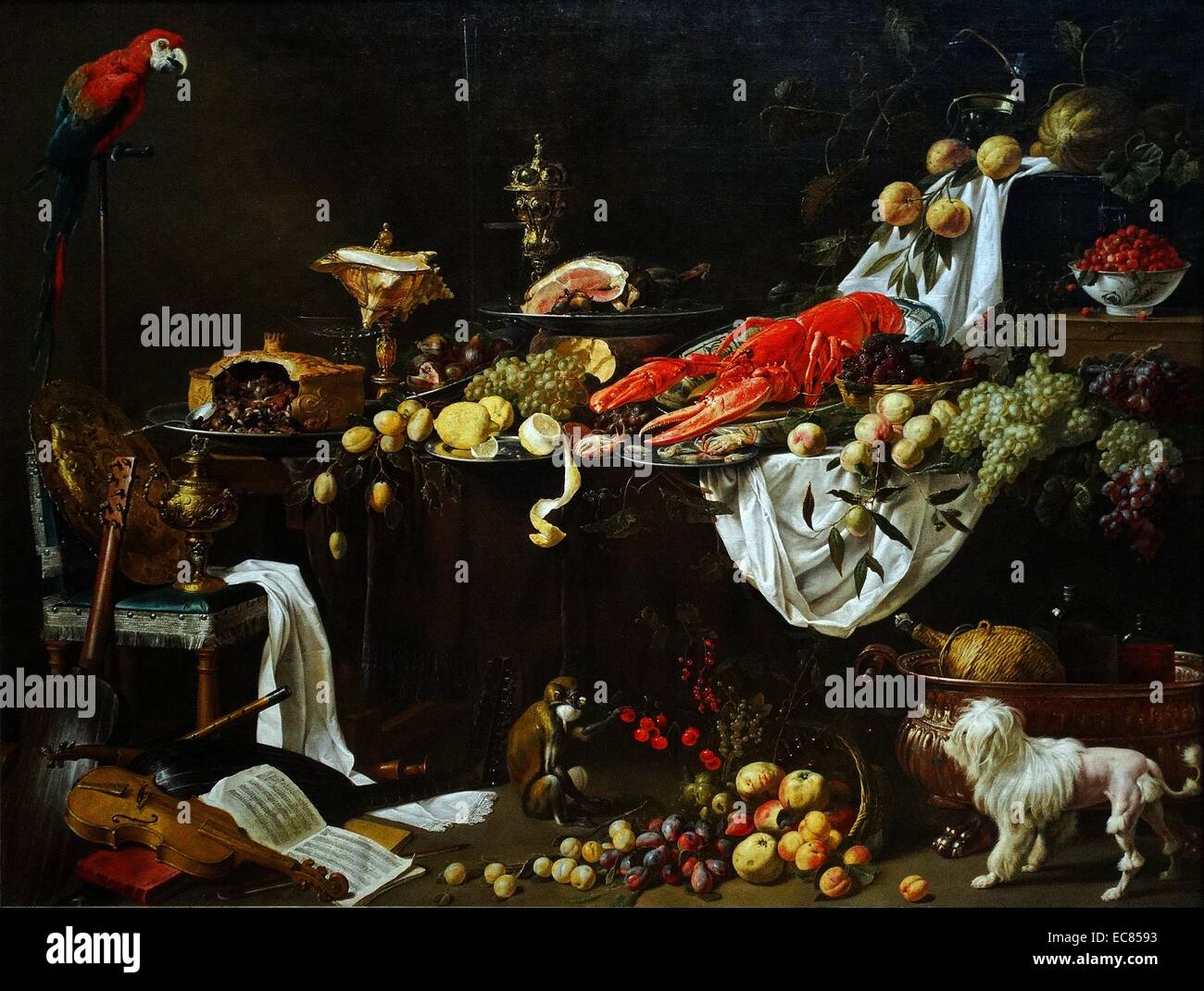 Pittura intitolato "banchetto ancora in vita". Dipinto da Adriaen van Utrecht (1599-1652). Risalenti al XVII secolo Foto Stock