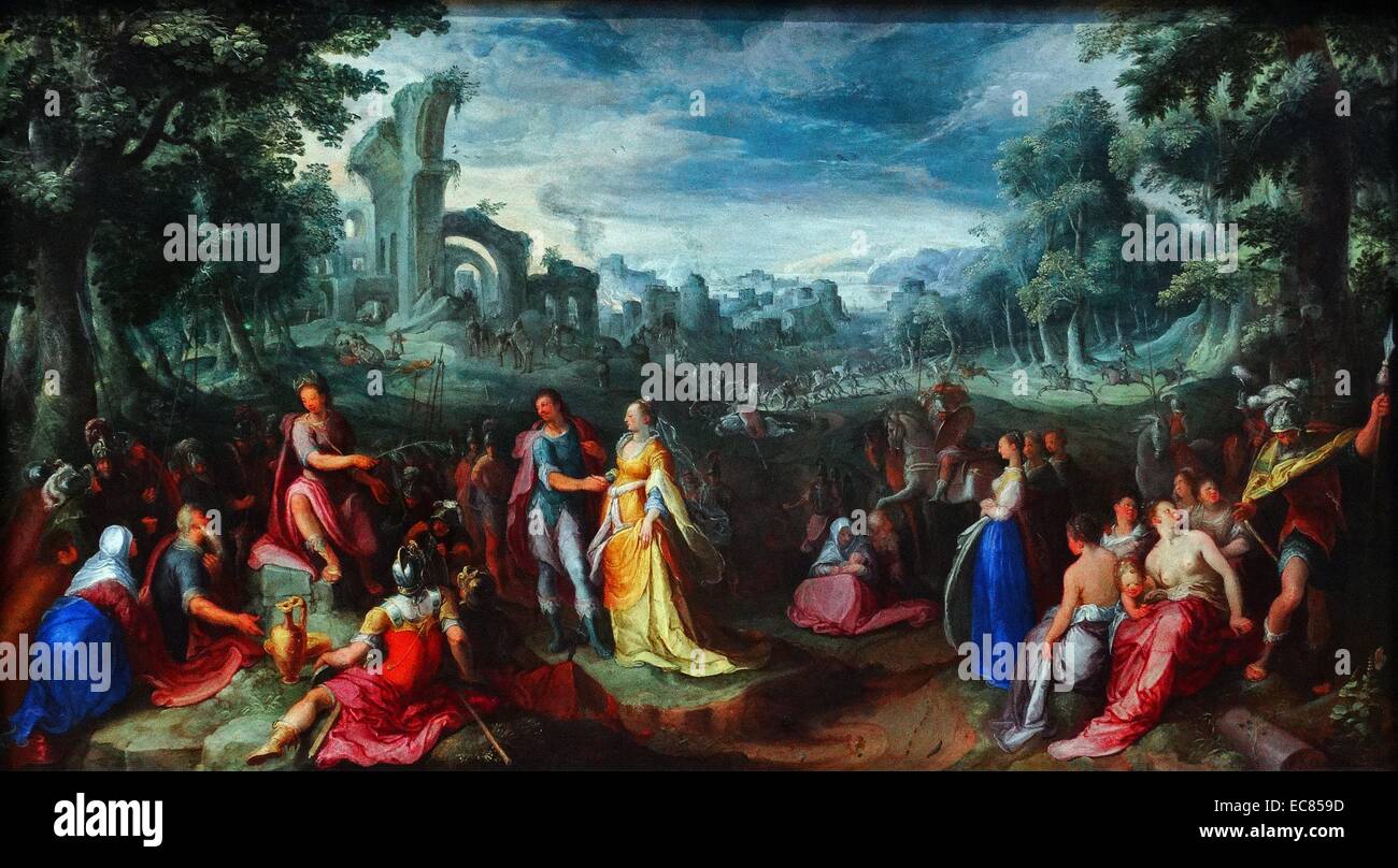 Pittura intitolata 'la continenza di Scipione'. Dipinto da Karel van Mander (1548-1606). Risalenti al XVII secolo Foto Stock