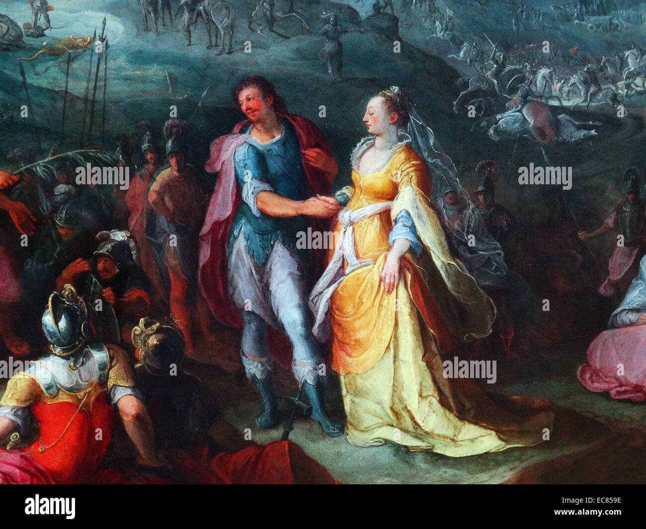 Pittura intitolata 'la continenza di Scipione'. Dipinto da Karel van Mander (1548-1606). Risalenti al XVII secolo Foto Stock