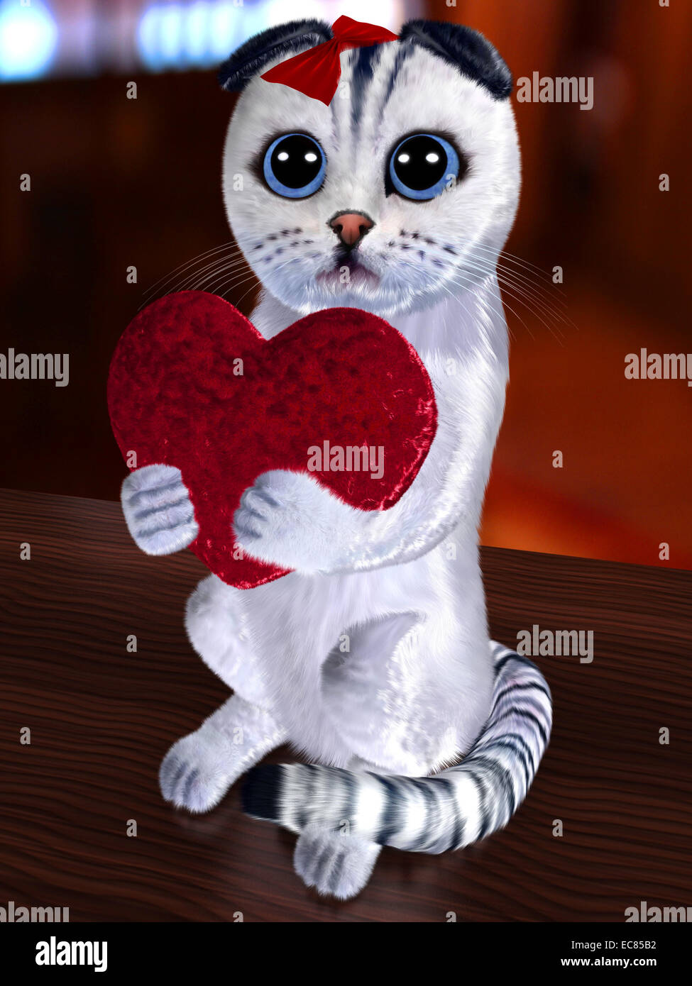 Gatto e cuore astratto (fatto in 3d) Foto Stock