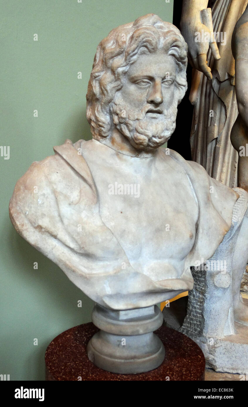 Busto in marmo di un dio (Giove) Romana 100-300 d.c. Foto Stock